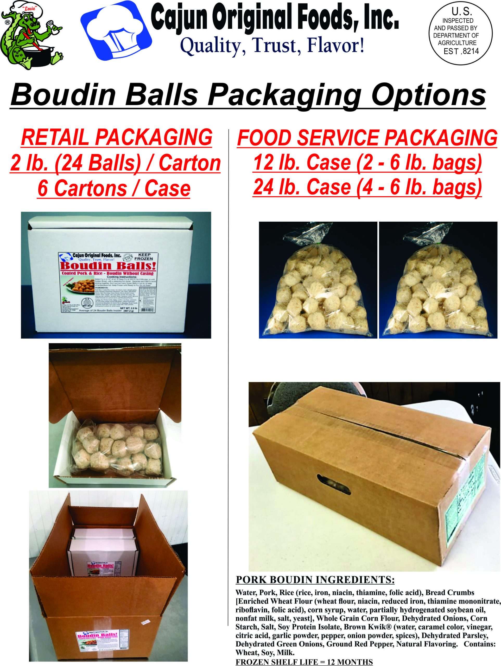 12 lb Boudin Balls Food Service Case Label