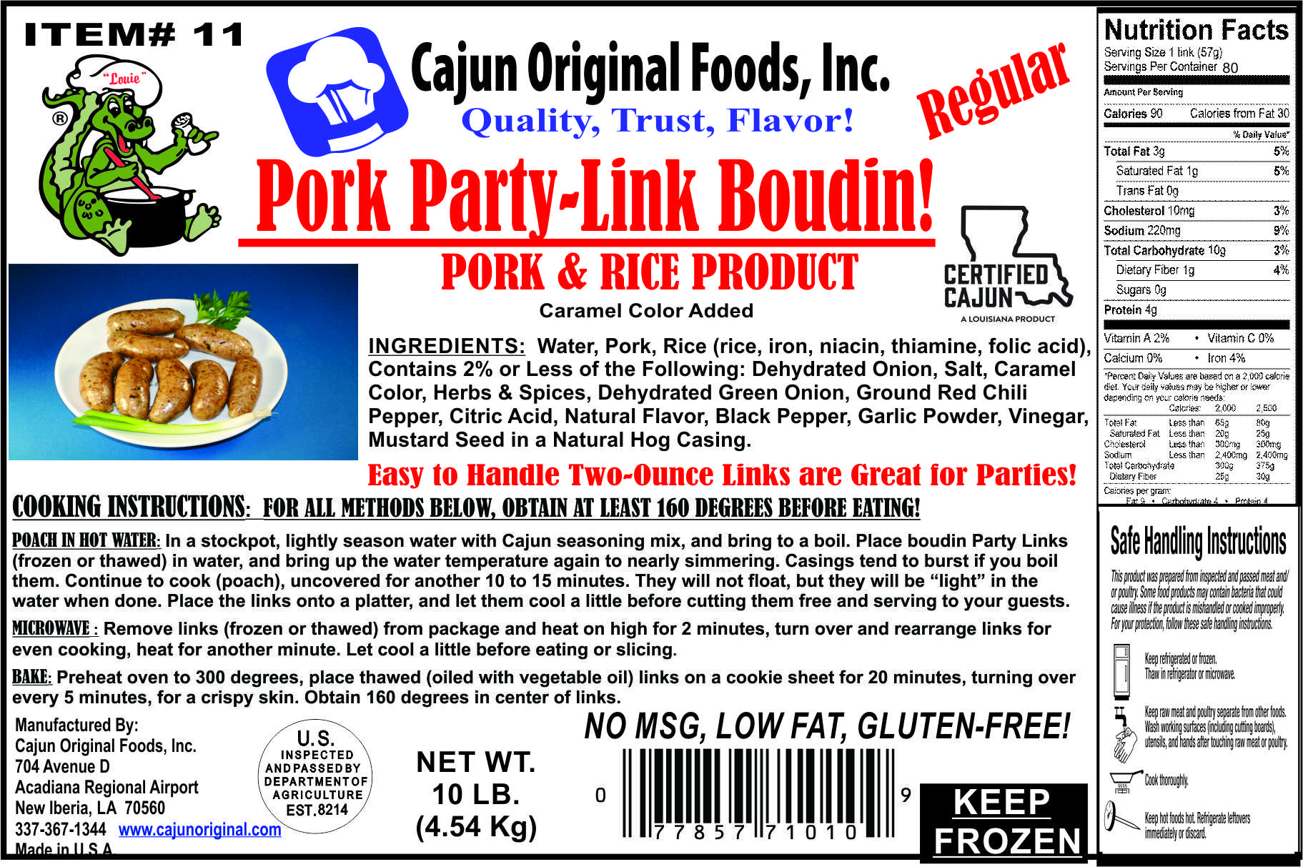 Regular 10lb Pork Party Link Retail Carton